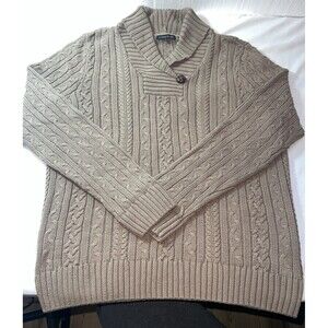 Men’s Jeanne Pierre Cable Knit Sweater Shawl Collar Size Large Brown